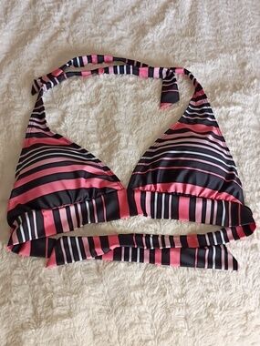 NWOT Striped Pink & Black Halter Bikini Top Size XXL